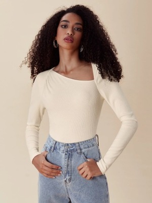 SHEIN PRĄŻKOWANE BODY ASYMETRYCZNY DEKOLT M 170