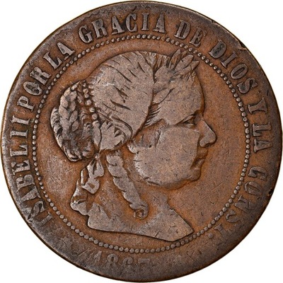 Moneta, Hiszpania, Isabel II, 5 Centimos, 1867, Ma