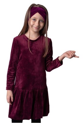 Bordowa sukienka dla dziewczynki welurowa 128