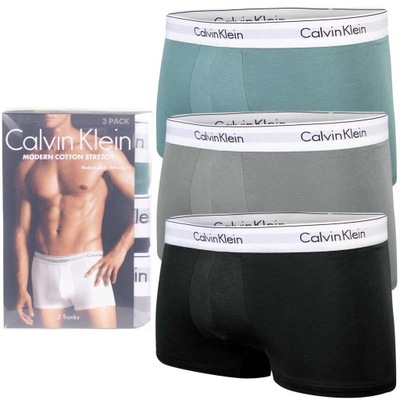 CALVIN KLEIN BOKSERKI MĘSKIE MAJTKI TRUNK 3PK SZARE/CZARNE/ZIELONE r.XXL