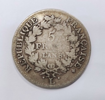 Srebrna moneta 5 franków Herkules AN 8 L