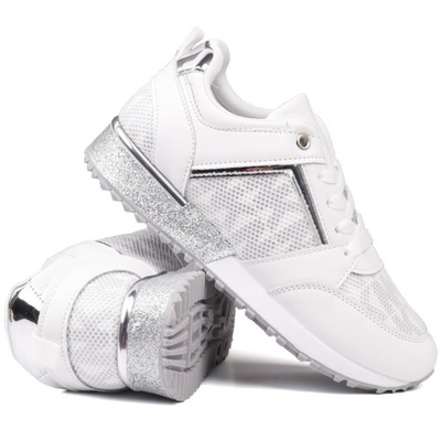Sneakersy biało srebrne 4 Shura 36 Biały
