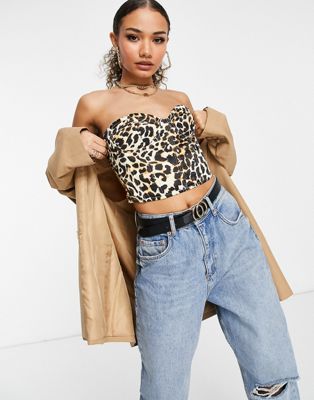 CROP TOP GORSETOWY W PANTERKĘ SATYNOWY 38 M 1VAJ