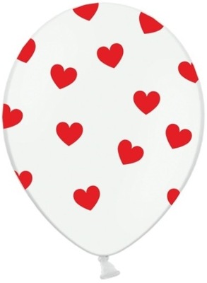 Balon Lateksowy Biały w Czerwone Serduszka Serca Urodziny Walentynki Ślub