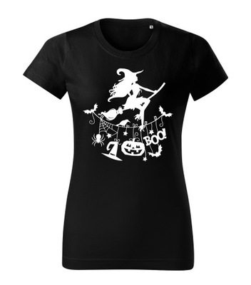 Czarna Halloweenowa Koszulka T-shirt nadruk Flex L