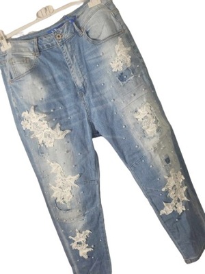 NEW Spodnie jeansowe koronka zdobienia S
