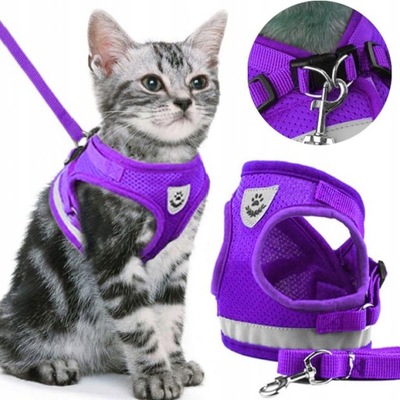 SZELKI BEZUCISKOWE SPACEROWE REGULOWANE ODBLASK DLA KOTA + SMYCZ ROZMIAR S