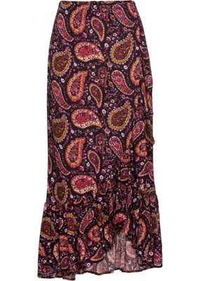 Z2363 SPÓDNICA Z FALBANKĄ CZARNA WZORZYSTA 910281 R.36