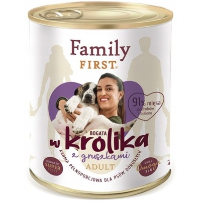 Mokra karma dla psa Family First dla dorosłych psów królik z gruszką 800g