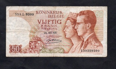BANKNOT BELGIA -- 50 FRANKÓW -- 1966 rok