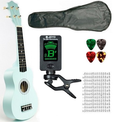 UKULELE SOPRANOWE+TUNER+TABELA+POK. JASNONIEBIESKI