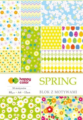 Blok z motywami SPRING 80g A4 15 arkuszy 30 motywów Happy Color wiosna