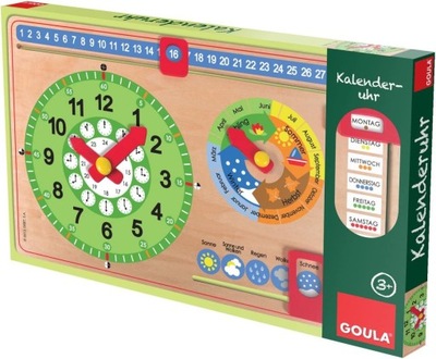Zegar kalendarz drewniany do nauki dla dzieci niem