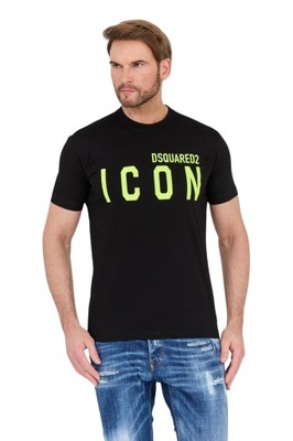 DSQUARED2 Czarny t-shirt z neonowym logo ICON S