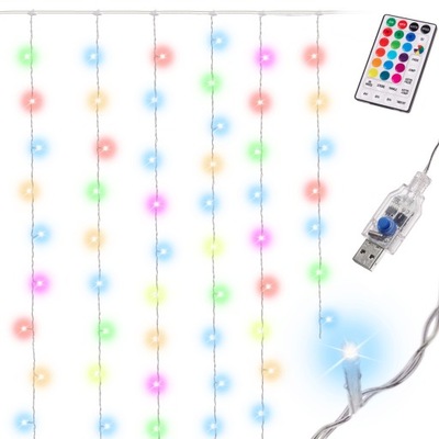 Kurtyna świetlna girlanda lampki LED 3x3m 200LED USB multikolor + pilot 16k