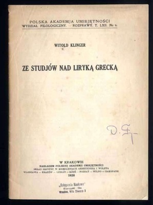 Klinger W.: Ze studjów nad liryką grecką 1928