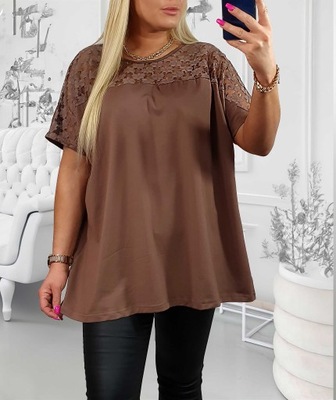 Elegancka bluzka plus size z koronką tunika 48/50/52/54 bawełna