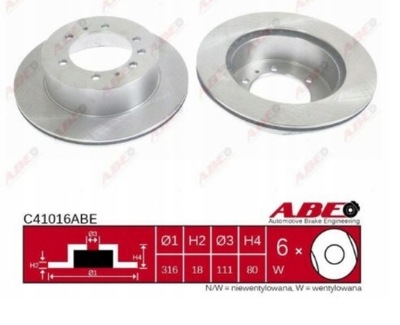 2 PIEZAS DISCOS DE FRENADO PARTE TRASERA 316MM ABE NISSAN PATROL GR IV V DF4814  