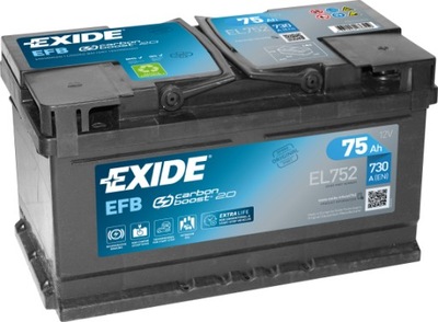 BATERÍA EXIDE EL752 12V 75AH 730A EFB 2023R  