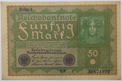 Banknot 50 marek 1919 rok - Seria F N c