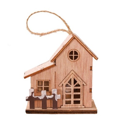 Świąteczny domek ze śniegu Mini figurka z drewna do wnętrz w stylu bożonarodzeniowym C