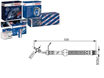 ПАТРУБОК ТОРМОЗНОЙ ГИБКИЙ ПЕРЕД L/P (DŁ. 530MM, M10X1/M10X1, АВТОМОБИЛИ БЕЗ