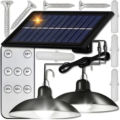 LAMPA SOLARNA 2x ŻYRANDOL LED WISZĄCA OGRODOWA ZEWNĘTRZNA PANEL + PILOT