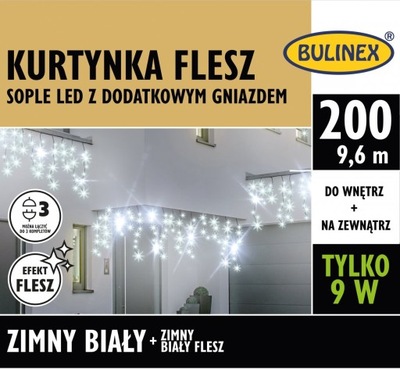 Kurtyna świetlna sople LED FLESZ 100L 9,6m 9W zimny biały IP44 13-582