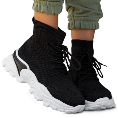 Czarne Buty Damskie Adidasy Skarpetkowe Wysokie 39