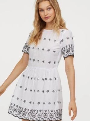 H&M letnia sukienka biała haftowana 40/42