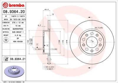 Гальмівні диски гальмівні задня brembo 08.9364.21 08936421 фото №1