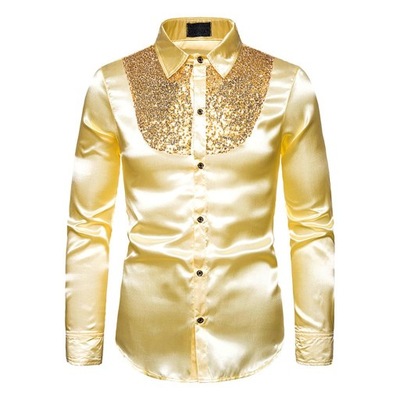 Męskie modne koszule zapinane na guziki Długie złote