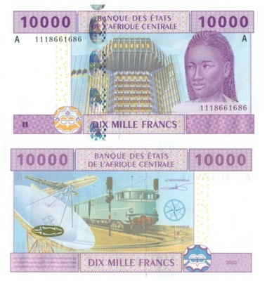 GABON REPUBLIKA GABOŃSKA 10000 FRANKÓW 2002 P-410Ac UNC AFRYKA CENTRALNA