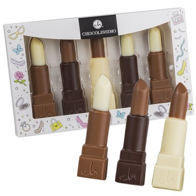Zestaw 3 figurek czekoladowych szminka z czekolady prezent dla kobiety