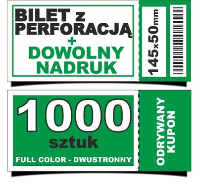 BILETY z NADRUKIEM Kupony VOUCHERY Bony 1000 sztuk