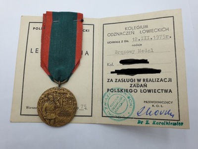 Brązowy Medal Zasługi Łowieckiej z nadaniem 1975 r.