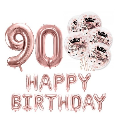 ZESTAW balony HAPPY BIRTHDAY 90 urodziny ROSE GOLD