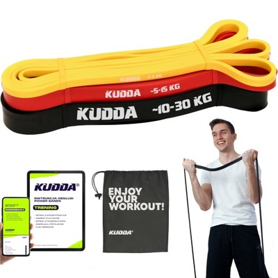 ZESTAW 3 GUM DO ĆWICZEŃ POWERBAND gumy oporowe fitness WYSOKA JAKOŚĆ KUDDA