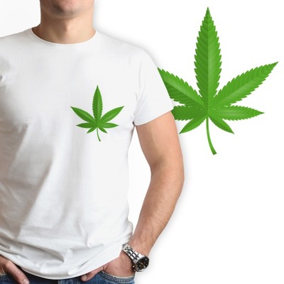 Koszulka Męska Biała Liść Marihuany Zioło CBD - L