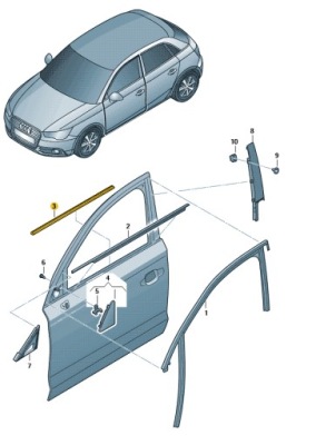 Прокладка уплотнитель стекло перед левая внутренняя audi a1 aso оригинал фото №1
