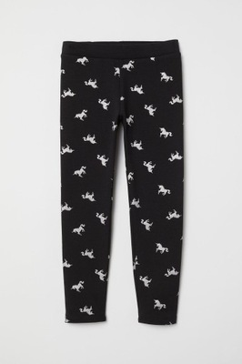 H&M Dżersejowe legginsy 134 Czarny/Jednorożce