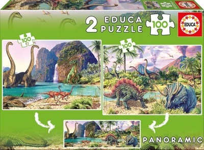 Puzzle 2x100 elementów Dinozaury