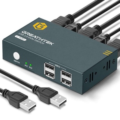 GREATHTEK Przełącznik KVM HDMI USB 2 port 4K, USB2.0, 4K @30Hz