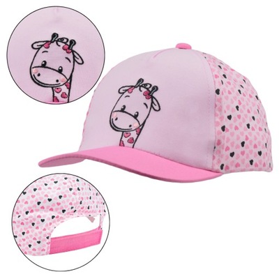 Różowa czapka z daszkiem dla dziewczynki bejsbolówka Żyrafa 46-50