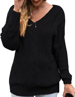 Dzianinowy sweter oversize damski, czarny, S