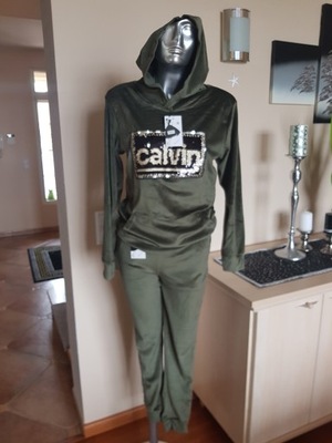 Dres welurowy z cekinami oliwka khaki S/M 36/38