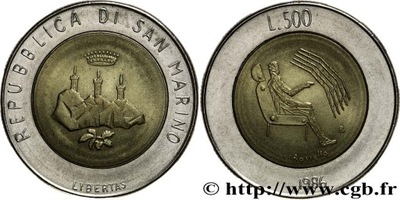 SAN MARINO 500 lirów 1986 bimetal