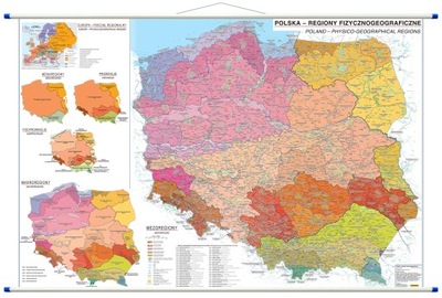 Polska regiony fizycznogeograficzne mapa ścienna gotowa do powieszenia