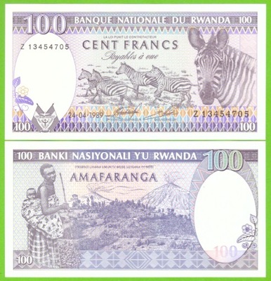 RWANDA 100 FRANCS 1989 P-19 UNC