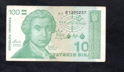 BANKNOT CHORWACJA - 100 dinarów - 1991 rok